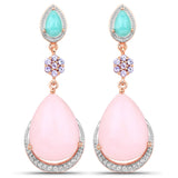 18K Rose Gold Plated 31.93 Carat Genuine Multi Stones .925 Sterling Silver Earrings