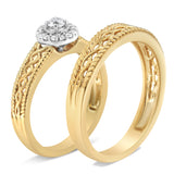 14K Yellow Gold Plated .925 Sterling Silver 1/5 Cttw Diamond Halo Engagement Ring and Wedding Band Set (I-J Color, I3 Clarity) - Size 7
