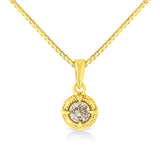 14K Yellow Gold Plated .925 Sterling Silver 1/2 Cttw Brilliant Round Cut Diamond Solitaire Milgrain 18" Pendant Necklace (K-L Color, I2-I3 Clarity)