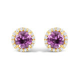 10K White Gold Purple Amethyst and 1/6 Cttw Diamond Halo Stud Earring