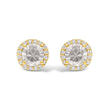 10K White Gold Purple Amethyst and 1/6 Cttw Diamond Halo Stud Earring