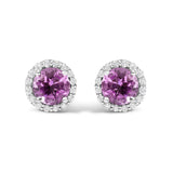 10K White Gold Purple Amethyst and 1/6 Cttw Diamond Halo Stud Earring