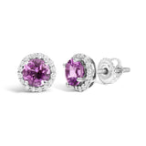 10K White Gold Purple Amethyst and 1/6 Cttw Diamond Halo Stud Earring
