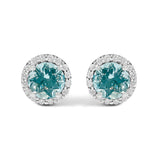 10K White Gold Purple Amethyst and 1/6 Cttw Diamond Halo Stud Earring
