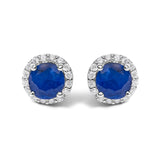 10K White Gold Purple Amethyst and 1/6 Cttw Diamond Halo Stud Earring