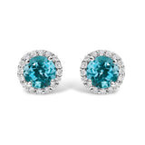 10K White Gold Purple Amethyst and 1/6 Cttw Diamond Halo Stud Earring