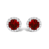 10K White Gold Purple Amethyst and 1/6 Cttw Diamond Halo Stud Earring