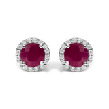 10K White Gold Purple Amethyst and 1/6 Cttw Diamond Halo Stud Earring