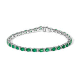 14K White Gold Alternating Oval Green Emerald and Diamond Tennis Bracelet