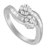 14K White Gold Round and Baguette Diamond Bypass Ring (1/2 cttw, H-I Color, I1-I2 Clarity) - Ring Size 6