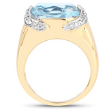 14K Yellow Gold Plated 6.56 Carat Genuine Blue Topaz and White Topaz .925 Sterling Silver Ring
