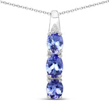 1.11 Carat Genuine Tanzanite and White Diamond .925 Sterling Silver Pendant