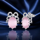 925 Sterling Silver White Gold Plated Earrings with Transparent Glass, 1.6x1.2cm for Women