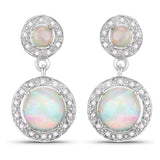 2.27 Carat Genuine Ethiopian Opal and White Diamond .925 Sterling Silver Earrings
