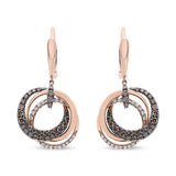 14K Rose Gold 1.00 Cttw White and Brown Diamond Intertwining Hoops and Circle Dangle Earrings (H-I/Brown Color, SI1-SI2 Clarity)