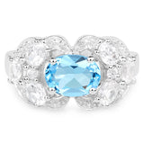 3.20 Carat Genuine Blue Topaz and White Zircon .925 Sterling Silver Ring