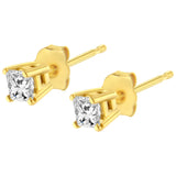 AGS Certified 14K White Gold 1.0 Cttw 4-Prong Set Princess-Cut Solitaire Diamond Push Back Stud Earrings (I-J Color, SI2-I1 Clarity)