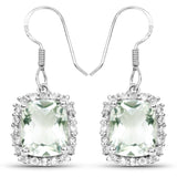 10.48 Carat Genuine Green Amethyst and White Topaz .925 Sterling Silver Earrings