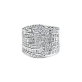 10K White Gold 2 1/2 Cttw Round and Baguette-Cut Diamond Multi-Row Bypass Ring (J-K Color, I2-I3 Clarity) - Ring Size 7