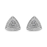 .925 Sterling Silver Diamond-Accented Trillion Shaped 4-Stone Halo-Style Stud Earrings (H-I Color, I2-I3 Clarity)