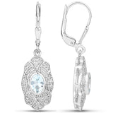0.96 Carat Genuine Aquamarine and White Topaz .925 Sterling Silver Earrings