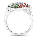 4.18 Carat Genuine Multi Stones .925 Sterling Silver Ring