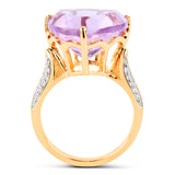 14K Yellow Gold Plated 10.44 Carat Genuine Pink Amethyst and White Topaz .925 Sterling Silver Ring
