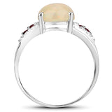 2.05 Carat Genuine Ethiopian Opal, Pink Tourmaline and White Topaz .925 Sterling Silver Ring