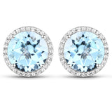 7.78 Carat Genuine Blue Topaz and White Topaz .925 Sterling Silver Earrings