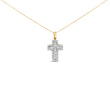 14K Yellow Gold 2.0 Cttw Multi-Row Diamond Cross Pendant Necklace