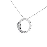 14K White Gold 1/4 Cttw Round-Cut Graduating Diamond Open Circle Hoop 18" Pendant Necklace (J-K Color, I1-I2 Clarity)