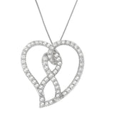 14K White Gold 1.0 Cttw White Diamond Awareness Ribbon & Open Heart 18" Pendant Necklace (H-I Color, I1-I2 Clarity) - White Diamond Ribbon