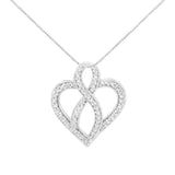 14K White Gold 1/4 cttw Round Cut Diamond Heart and Ribbon Center Pendant Necklace (H-I, I1-I2)