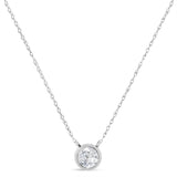 AGS Certified 10K White Gold 1/5 Cttw Bezel Set Round Diamond Solitaire 16-18" Adjustable Pendant Necklace (H-I Color, SI1-SI2 Clarity)