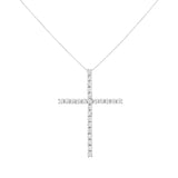 .925 Sterling Silver 3.0 Cttw Round Shape Diamond 1-1/2" Cross Pendant with Box Chain Necklace (I-J Color, I2-I3 Clarity) - 18"