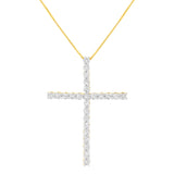 .925 Sterling Silver 3.0 Cttw Round Shape Diamond 1-1/2" Cross Pendant with Box Chain Necklace (I-J Color, I2-I3 Clarity) - 18"