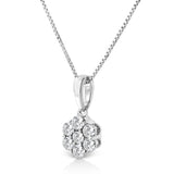 14KT White Gold 1/2 cttw Diamond Floral Cluster Pendant Necklace (HI, SI2-I1)