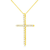 10K Yellow Gold 3.00 cttw Round-Cut Diamond Cross 18" Pendant Necklace (J-K Color, I1-I2 Clarity)