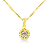 14K Yellow Gold Plated .925 Sterling Silver 1/2 Cttw Brilliant Round Cut Diamond Solitaire Milgrain 18" Pendant Necklace (K-L Color, I2-I3 Clarity)