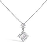 10K White Gold 1/2 Cttw Princess Cut Rhombus Drop Pendant Necklace