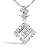 10K White Gold 1/2 Cttw Princess Cut Rhombus Drop Pendant Necklace
