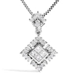 10K White Gold Princess Cut Diamond Geometric Pendant Necklace