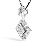 10K White Gold Princess Cut Diamond Geometric Pendant Necklace