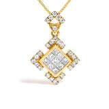 10K Yellow Gold 3/8 Cttw Princess Diamond Geometric Pendant Necklace