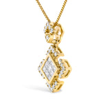 10K Yellow Gold 3/8 Cttw Princess Diamond Geometric Pendant Necklace