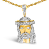 Men's 10K Yellow Gold 1 1/3 Cttw Diamond Studded Jesus Pendant Necklace