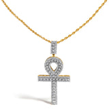 Men's 10K Yellow Gold 1.00 Cttw Diamond Ankh Cross Pendant Necklace