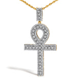 Men's 10K Yellow Gold 1.00 Cttw Diamond Ankh Cross Pendant Necklace