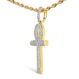 10K Yellow Gold 1 7/8 Cttw Round Diamond Ankh Men's Pendant Necklace