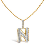 Men's 10K Yellow Gold 1 1/2 Cttw Diamond Letter N Initial Pendant Necklace